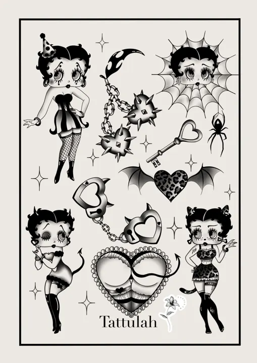 Tallulah's flash tattoo design sheet 2, available at Avinit Tattoo
