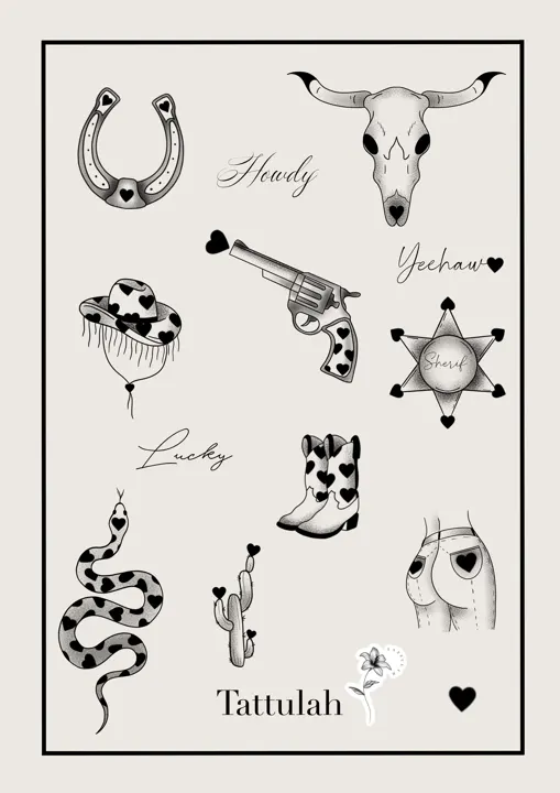 Tallulah's flash tattoo design sheet 3, available at Avinit Tattoo
